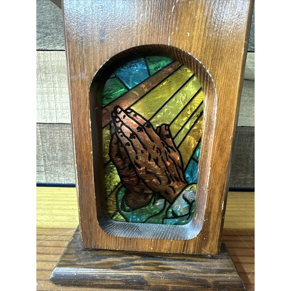 MCM Wood And Stained Glass Praying Hands Candle Box - Wear - Picture 2 of 7